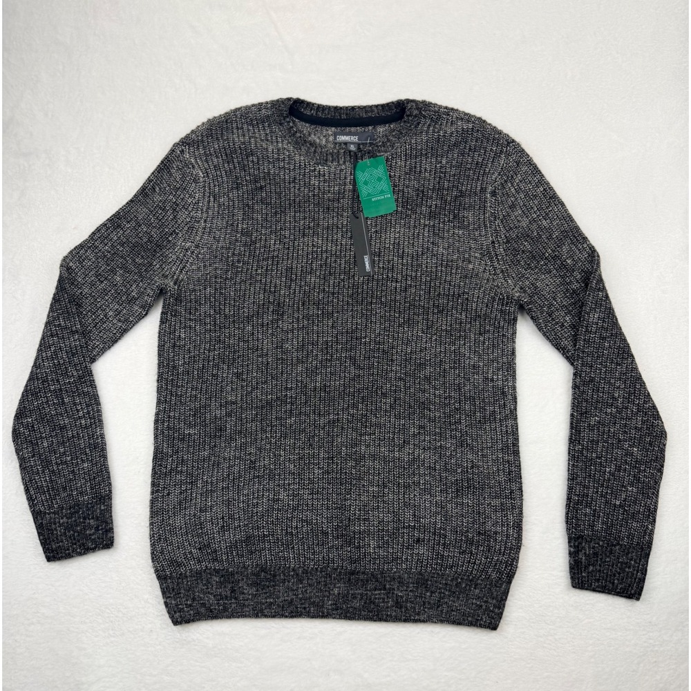 Commerce Alexis Stonewash Shaker Stitch Crewneck Sweater Black Mens XL NEW
